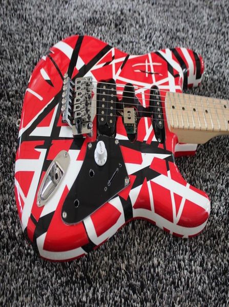 Promotion Edward Eddie Van Halen Stein Noir Blanc Rayé Rouge ST Guitare Électrique Manche En Érable Floyd Rose Tremolo Whammy Bar5424362