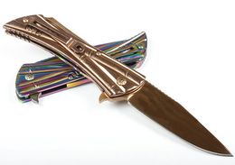 Flipper Zakmes 5Cr15Mov Titanium Coated Drop Point Blade Roestvrijstalen Handvat Kogellager Snelle Open Messen