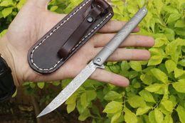 Promoción Flipper Cuchillo plegable VG10 Acero de Damasco Tanto / Hoja de punto de caída TC4 Mango de aleación de titanio Cuchillos de rodamiento de bolas