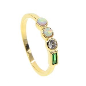 Promotion couleur or femmes doigt bijoux taille américaine 5 6 7 8 lunette ensemble rond blanc opale de feu pierre Rings277S