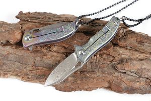 Promotie H017 Mini Klein Flipper Folding Mes 9CR18MOV DAMASCUS Steel Blade TC4 Titanium Handvat Kogellager EDC Messen