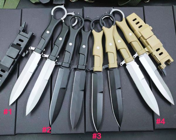 Promoción H1010 Cuchillo recto de supervivencia al aire libre N690 White Stone Wash / Black Titanium Coating Blade Full Tang Nylon Felpa Fibra de vidrio Cuchillos tácticos con Kydex