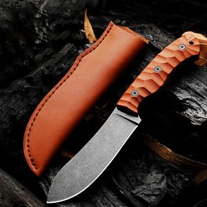 Promotie H1122 JG5 Survival Rechte mes 1095 Hoog koolstofstaal Zwarte steen Was Blade Volledige Tang Micarta Handgreep Vaste mesmessen met lederen Sheather