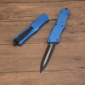 Promotie H9621 High-end Auto Tactical mes VG10 TWEE TONDEN ZWARTE DUBBELE EDGE BLAD CNC Blue Aviation Aluminium Hendle Outdoor Survival Knives met nylon tas