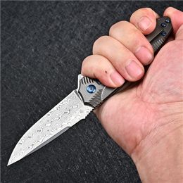 Promoción Flipper con cuchillo plegable Japón Damasco Punto de caída de acero cuchilla TC4 Aleación de titanio Mango de bolsillo EDC al aire libre EDC Knives
