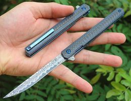 Promotie High End Flipper Zakmes VG10 Damascus Staal Drop Point Blade G10 + Koolstofvezel Handvat Kogellager Snelle open Zakmessen