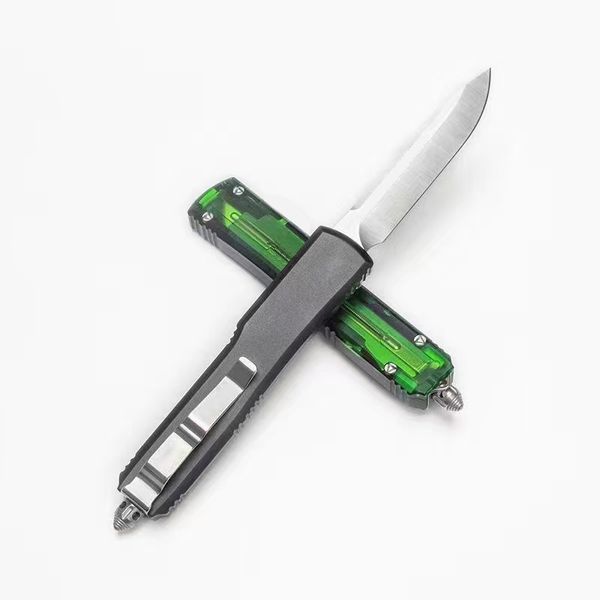 Promoción High End New Diseño Auto Tactical Knife D2 Satin Blade CNC 6061-T6/resina Mango de regalos de bolsillo EDC con bolsa de nylon