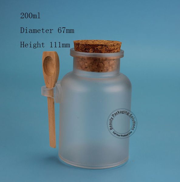 Promotion haute qualité 200 ml en plastique cosmétique bouteille poudre bain sel Pot avec cuillère en bois vide rechargeable conteneur 2 pcs/Lot