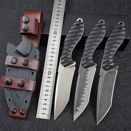 Promotion Couteau droit de survie M2 de haute qualité Z-wear Stone Wash / Satin Tanto Blade Full Tang Black G10 Poignée Couteaux à lame fixe avec cuir Kydex