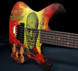 Promotion Kirk Hammett Ltd KH3 Karloff Mummy Guitar électrique peinte aérographed par les yeux Kandi Floyd Rose Tremolo Bridge Black9912287