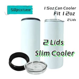 Promotion! Entrepôt local! 15oz Sublimation Slim Can Cooler avec double couvercle L01
