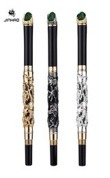 Promoción Luxury Jinhao Silver y Golden Dragon Reliefs Roller Ball Pen con Green Pure Top Suministros escolares de oficina de alta calidad W9782009