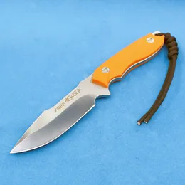 Promotion M2371 Couteau de chasse extérieur droit 5Cr13Mov Satin Drop Point Lame Orange G10 Full Tang Handle Couteaux à lame fixe avec Kydex et sifflet de survie