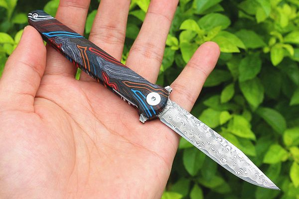 Promoción M6670 Flipper Cuchillo plegable VG10 Hoja de acero de Damasco Color G10 Mango Rodamiento de bolas Cuchillos de bolsillo EDC de apertura rápida