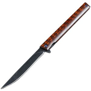 Promotie M6673 Pocket Flipper Vouwmes D2 Steen Was Blade Snakewood Handgreep Kogellager snel open EDC -messen met lederen schede