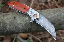 M7699 Flipper zakmes VG10 Damascus stalen blad palissanderhout met stalen kop handvat kogellager snel open map tactische messen