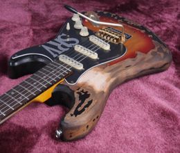 Promoción MasterBuilt SRV Stevie Ray Vaughan Heavy Relic St Tribute Guitarra Electric Alder Cuerpo Vintage Sunburst Left Hand Tremol1969363