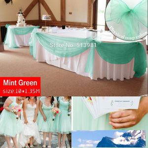 Promotie Mint Groen 10 M * 1.35m Sheer Organza Swag Stof Home Bruiloft Decoratie Organza Stof Tafel Gordijn, HQ Gratis verzending