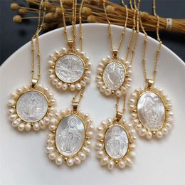 Promotion Natural Sacred Heart Guadalupe San Benito Mother Pearl Collier Freshwater Grace For Women Gift 220222 263Z