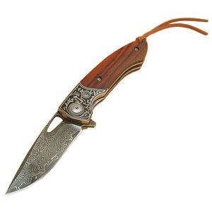 Promotie R1101 Flipper vouwmes Damascus stalen druppelpunt mes Rosewood met snijstalen hoofdgreep kogellager snel open EDC Pocket Folder messen