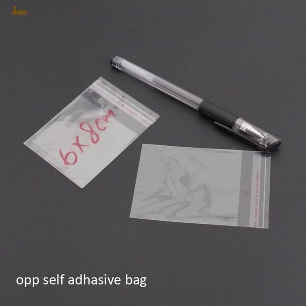 Promotion réel 1000 pcs clair refermable bopp poly cellophane sac 6x8 cm transparent opp cadeau sacs en plastique emballage auto-adhésif s240E