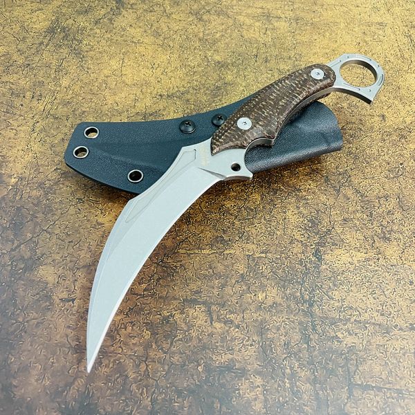 Promoción S7205 Karambit Knife DC53 Satin Blade Full Tang Micarta Mango Hoja fija Garra Cuchillos Acampar al aire libre Equipo táctico con Kydex