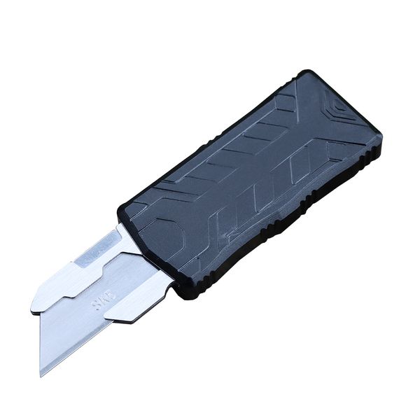 Cuchillo táctico automático M6677 SK5, hoja satinada CNC, mango de aluminio de aviación negro, cuchillos cortadores de papel de bolsillo EDC con 5 uds de cuchillas