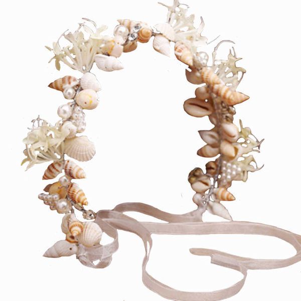 Promotion Seaside Romantic Fashion Shell Fleurs artificielles de luxe Mariage de mariage Couronnes Bandeaux Tiara Righestone Hair Band X0625