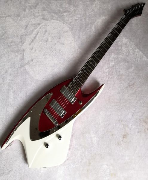 Diseño de retroceso en forma de tiburón de promoción JBD 100 Serie Metallic Red Blanco Top Electric Guitar Gold Mirror Pickguard 7516240