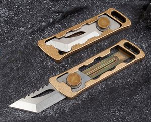 Promotion petit couteau de poche EDC D2 lame satinée poignée en laiton Mini couteaux utilitaires extérieurs K1605