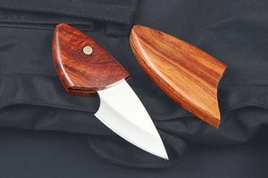 Promotion petit couteau de poche EDC D2 lame satinée manche en palissandre couteaux porte-clés équipement d'extérieur avec gaine en bois
