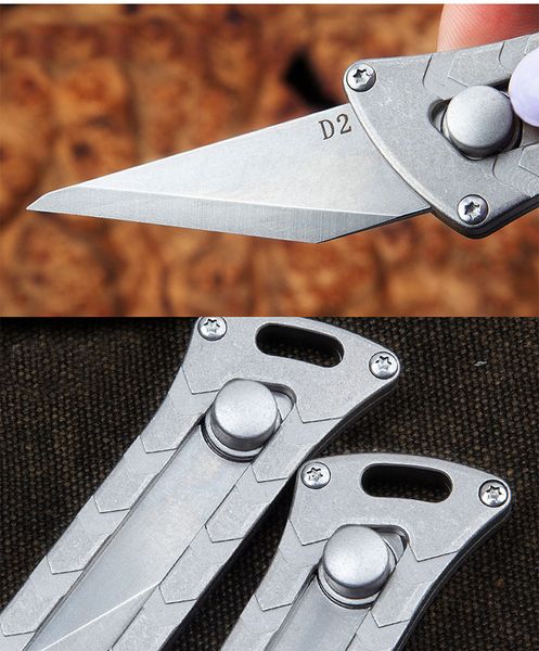 Promotion petit couteau de poche EDC D2 lame satinée TC4 manche en alliage de titane, Mini couteaux utilitaires d'extérieur K1609