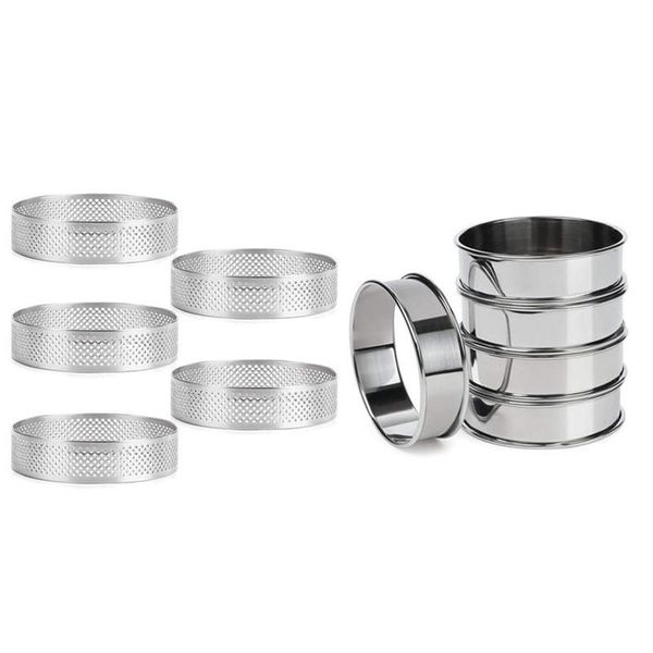 Promoción Anillos de tarta de doble laminado de acero inoxidable y anillos de mousse de pastel perforados Anillos de muffin enrollados Anillo circular 10 piezas para hornear 281b