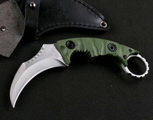 Topkwaliteit Vaste mes Karambit Outdoor Tactical Claw Mes D2 Satin Blades Volledige Tang G10 Handvat met lederen schede