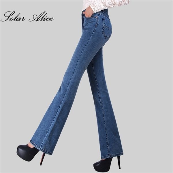 Envío gratis Promoción Mujeres Otoño Bell Bottom Jeans Boot Cut Pantalones Office Lady Mid Cintura Larga Flares Pantalones Plus Tamaño 26-38 201223