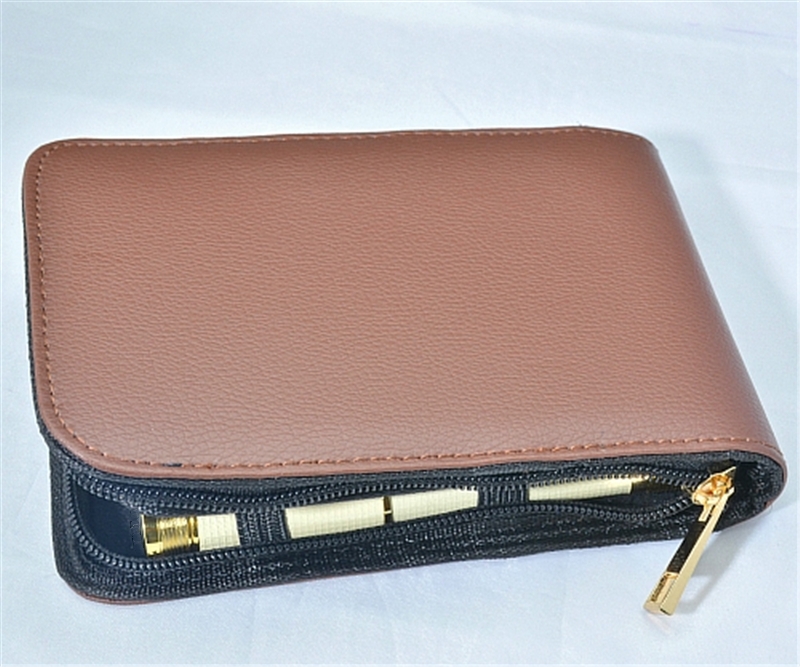 Promotion zipper Black / brown PU leather pen bags for all pen convenient pencil case
