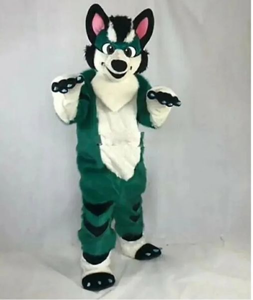 Costume de mascotte de chien husky renard vert foncé, costumes faits à la main, robe de soirée, vêtements de Promotion publicitaire, carnaval