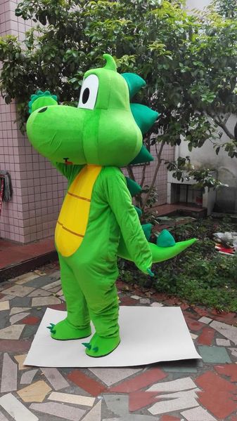 Costume de mascotte de dinosaure dragon vert promotionnel, costumes faits à la main, tenues de fête, vêtements de Promotion publicitaire, carnaval