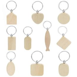 Promotioneel handwerk Feestartikelen Souvenir Effen DIY Blank Beukenhout Hanger Sleutelhanger sleutelhanger met sleutelhanger Sep01