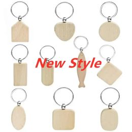 Promotionele handwerkfeest feest voorstander van souvenir gewoon diy blanco beukhout hanger Key Chain Keychain met sleutelringcadeau