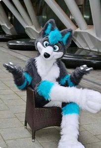 Promotionele Lange Bont Harige Grijze Wolf Husky Hond Vos Fursuit Mascot Kostuum Volwassen Cartoon Karakter Dier Jurk Pak