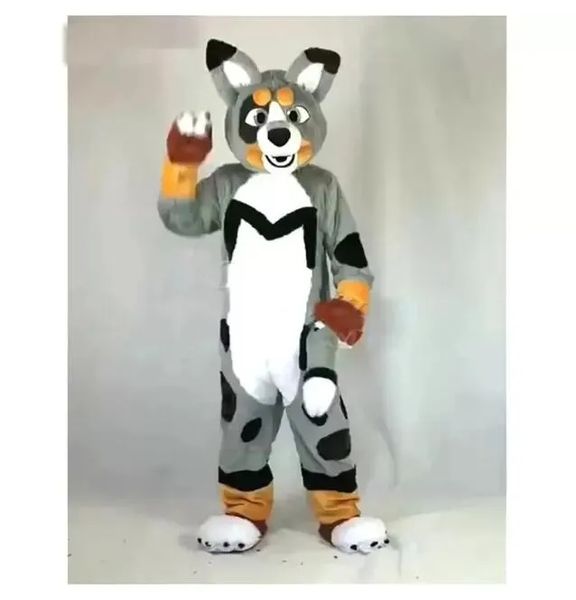 Costume de mascotte de chien Husky renard en fourrure longue, costumes faits à la main, tenues de fête, vêtements de Promotion publicitaire, carnaval