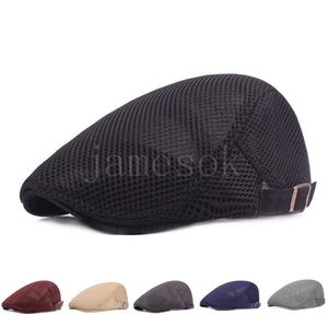 Men d'été Femmes Casual Beret Hat New Fashion Color Couleur plate Flat Newsboy Style Hat A réglable Caps en filet en maille de 511