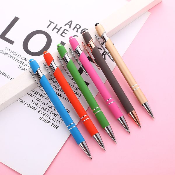 Bolígrafo Sheraton rociado de goma impresa promocional, bolígrafo de acción de clic de Metal de oro rosa de colores surtidos con stylus