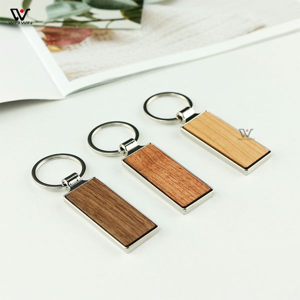 Sangles de souvenirs promotionnels Porte-clés en métal en bois Porte-clés Conception de logo personnalisé Porte-clés en bois élégant