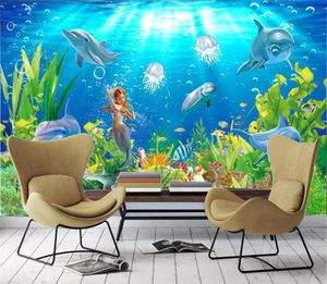 Promotionele behang 3D Dolphin Mermaid Exquisite Onderwater Wereld Indoor TV Achtergrond Wanddecoratie Muurschildering Behang