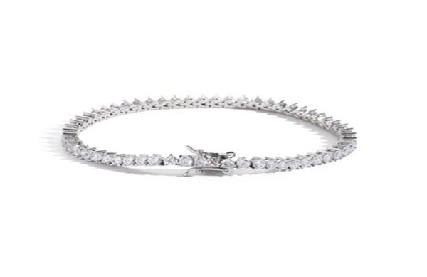 Bracelet de tennis scintillant en cuivre et zircon, avec griffes de 3 mm, finition or 18 carats, diamants de laboratoire