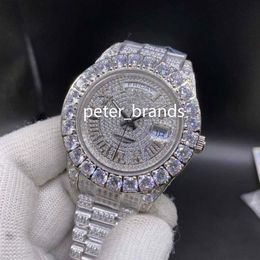 Prong serti de diamants montre pour hommes complet glacé montre-bracelet en argent boîtier en acier inoxydable bracelet en diamant 43 MM automatique hommes Watches279r