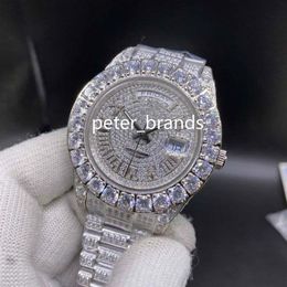 Prong set diamant montre pour hommes pleine glace montre-bracelet argent boîtier en acier inoxydable bracelet en diamant 43MM automatique hommes montres 255S