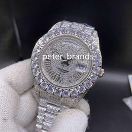 Prong set diamant montre pour hommes entièrement glacé montre-bracelet argent boîtier en acier inoxydable bracelet en diamant 43MM automatique hommes montres 309h